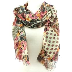 Paisley Floral Summer Frayed Long Scarf Shawl Yellow