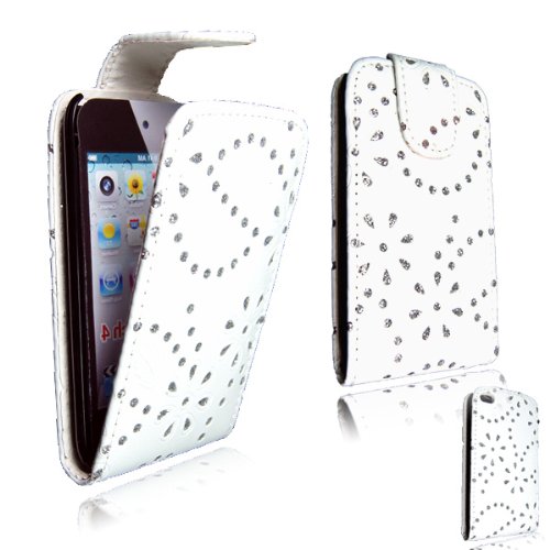 FOR Apple Ipod Touch Itouch 4 4g with Camera White Glitter Diamond Leather Flip Open Case Cover Pouch By Cellularvilla
