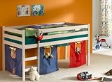 Hochbett Spielbett ERIK wei� mit Vorhang & Rollrost