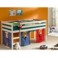 Hochbett Spielbett ERIK wei� mit Vorhang & Rollrost