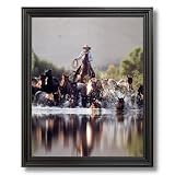 Horse Roundup Western Rodeo Cowboy Animal Home Decor Wall Picture Black Framed Art Print