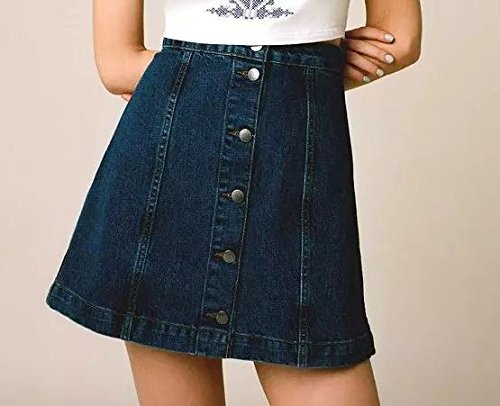 (ALLURE) デニム 台形 スカート フロントボタン ミニ ブルー AF0510