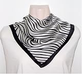 Satin Black Zebra Print on White Silk Bandana 21x21