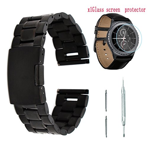 CIKIShield 20mm Stainless Steel Band and Screen Protector for Samsung Gear S2 Sm-r732 Smart Watch, Pebble Time Round - B-Steel