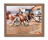 Russell Pistol Western Cowboy Horse Landscape Animal Home Decor Wall Picture Oak Framed Art Print