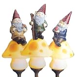 Set of 3 Solar Lighted Garden Gnome Stakes