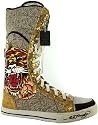 Ed Hardy Gold Shins Women's High Top Fashion Sneakers