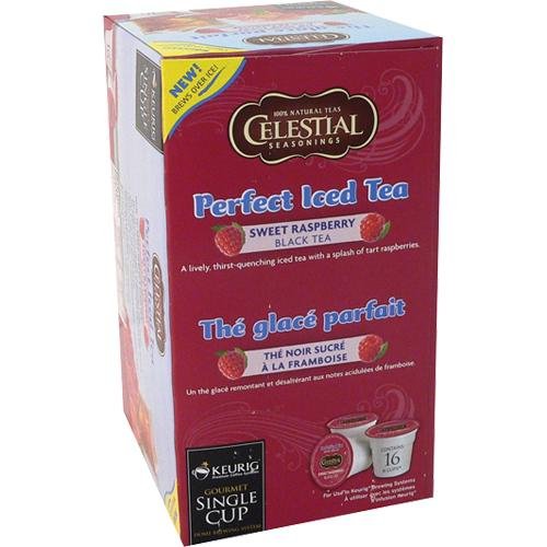 Celestial Seasonings 16 Sweetened Raspberry Perfect Iced Tea K-Cups for Keurig Coffee Makers