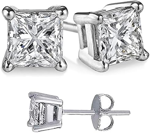 2.00 Carat Total Weight Cubic Zirconia Synthetic White Princess CZ Stud Earrings