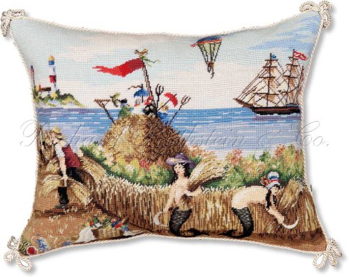 Ralph Cahoon Mermaid Wheat Harvest Summer Nautical Beach Pillow Free Shipping!