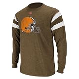 NFL Men's Cleveland Browns End Of Line III Adult Long Sleeve Crew Neck Overdyed Tee (Classic Brown Heather/White/Classic Brown, Small)
