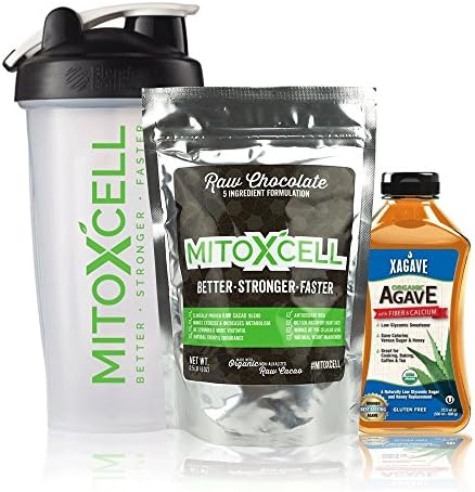 MitoXcell : Chocolate Post Workout Recovery Drink Mix - Starter Kit - Includes 8 oz MitoXcell Powder, Agave Nectar, FREE Blender Bottle with Purchase