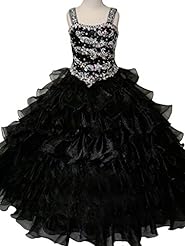 Girls Organza  Crystals Crystal Sequined Lace Floor Length Pageant Dress/Party Dress  With Ruffles