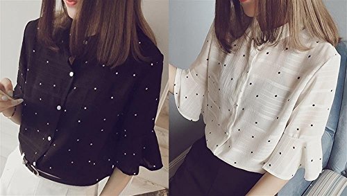 【PALERO・パレロ】レディース シフォン 水玉 ドット フレア袖 半袖 フレアスリーブ 透けトップス とろみシャツ シフォンブラウス