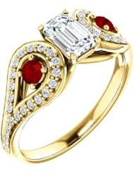 18K Yellow Gold Emerald Cut Diamond and Ruby Ring -- LIFETIME WARRANTY
