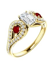 10K Yellow Gold Emerald Cut Diamond and Ruby Ring -- LIFETIME WARRANTY
