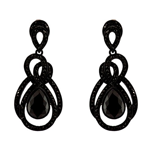 207-JET BLACK Fashion Party & Wedding Jewelry Tear Drop Dangle Chandelier Alloy Rhinestone Earrings