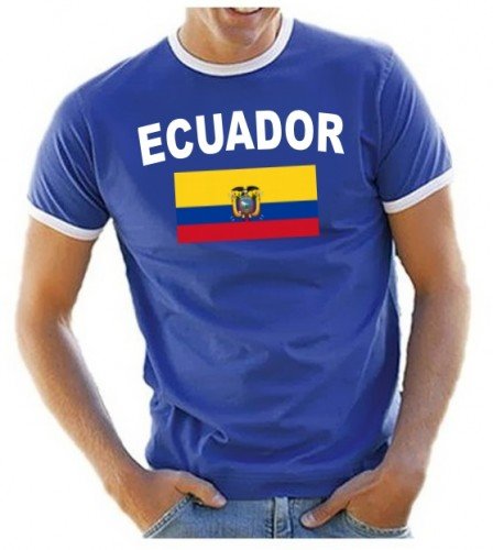 Coole-Fun-T-Shirts Herren T-Shirt Ringer, Blau, XL, 10888_Ecuador_HERI