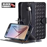 AceAbove Leather Wallet Cover with Hand Strap for Samsung Galaxy S6 - Black