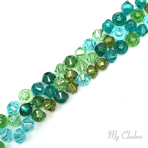 50 pcs Swarovski 5328 / 5301 4mm Crystal Xilion Bicone Beads GREEN & TEAL Colors Mix **FREE Shipping from Mychobos (Crystal-Wholesale)**
