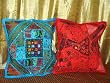 2 Tribal Blue Red Mirror Banjara Sari Pillow Cushion Covers 16x16 inches FREE SHIP