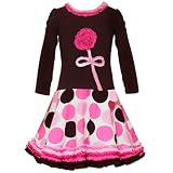 Size 3T RRE 56181F BROWN PINK BONAZ ROSETTE STEM DOT PRINT RUFFLE BORDER DROP WAIST SKIRT Girl Party Dress,F756181 Rare Editions GIRLS