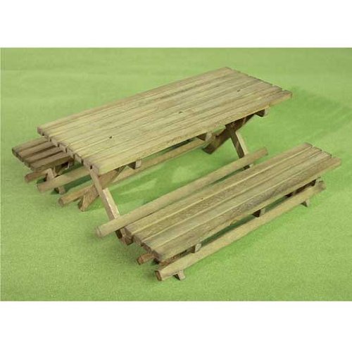 Detail image Dollhouse Miniature Picnic Table with Two Benches