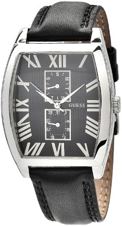 GUESS Men's W85066G1 Tonneau Case Black Leather Strap Watch