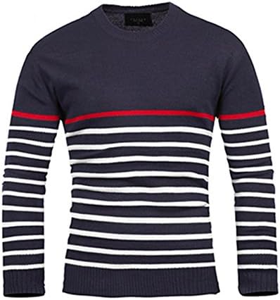 Men's Premium Thin Striped Crewneck Sweater Jumper Knit Pullover (Medium, Navy blue)