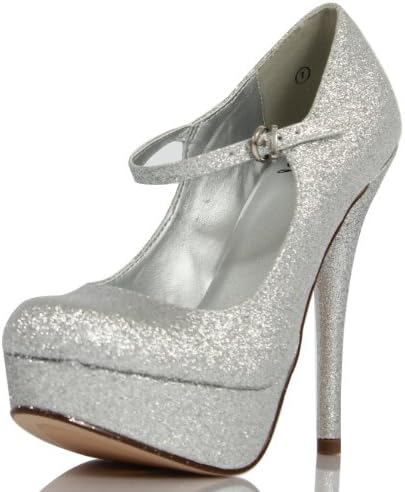 Delicious Women's Zappa Glitter Round Toe Mary Jane Platform High Heel, Silver, 8.5 M US
