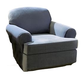 Stretch Piqué T-Cushion 2-pc. Chair Slipcover - Federal Blue by -