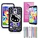 Epic Gadget(TM) Samsung Galaxy S5 i9600 Hybrid Heavy Duty Protective Combo Case Cute Purple Miss Kitty Shockproof Cover Skin With Built in Screen Protector + Free Screen Protector and 1 Stylus Pen (Hello Kitty Purple Case)