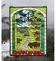 18"W X 24"H Tiffany Garden Gate Stained Glass Window