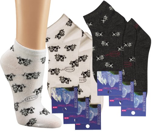 6 Paar Sneaker-Socken Motiv Kühe
