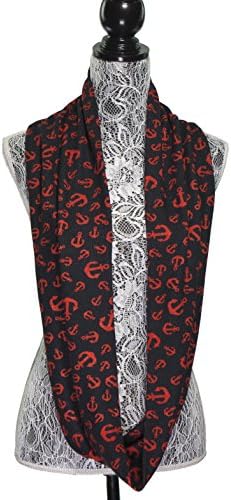 Nautical Marine Anchor Print Soft Warm Knit Infinity Scarves for Women - Black/Red Anchors Scarves