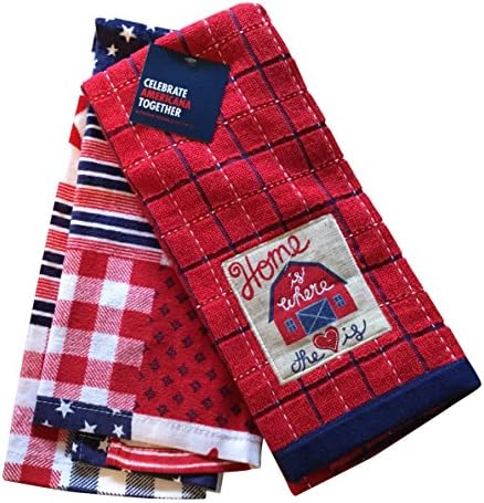 Patriotic Red White & Blue Windowpane Kitchen Towel Set of 2 - 16.5 x 26 inches