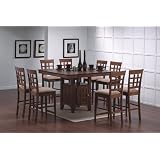 9pcs Walnut Counter Height Dining Table with Lazy Susan & 8 Stools Set