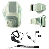 White Adjustable Deluxe Sportband / Workout Armband with Adaptable Neck Str ....