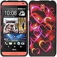 HR Wireless Rubberized Design Cover Case for HTC Desire 610 - Retail Packaging - Colorful Hearts