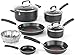 T-fal C111SA Nonstick Dishwasher and Oven Safe Thermo Spot Cookware Set, 10-Piece, Black