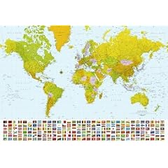 1art1 40558 Weltkarten - Weltkarte, Flaggen 8-teilig, Fototapete Poster-Tapete (368 x 254 cm)