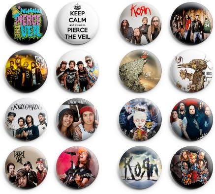 Pierce the Veil / Korn Pinback Buttons 16Pcs 1.25 inch Mix Set