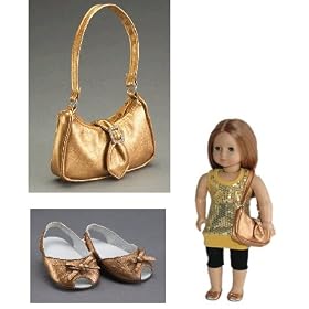 Bronze Shoes and Bag for 18 American Girl Dolls by Girlfriends Collection Carpatina Dolls