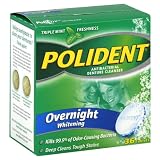 Polident Overnight Whitening Denture Cleanser, Antibacterial, Tablets, Triple Mint Freshness, 36 ct.