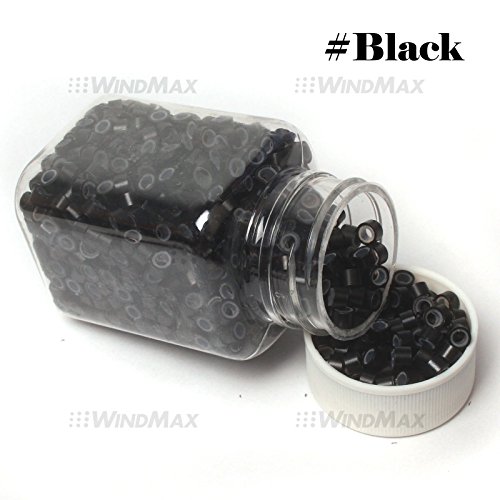 WindMax (R) US Seller Black Color 1000 PCS Silicone Micro Rings Beads Loop For Human Feather Hair Extension Tip