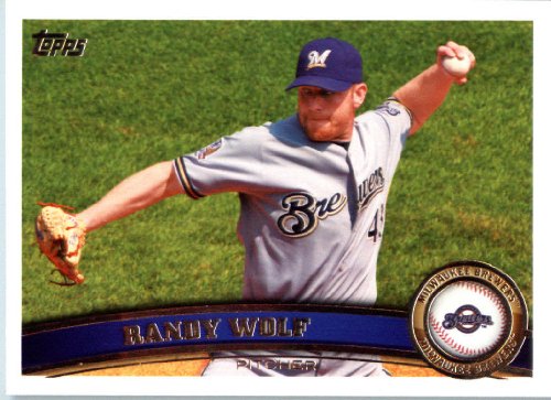 2011 Topps Baseball Card #14 Randy Wolf - Milwaukee Brewers - MLB Trading Card In A Protective Screwdown Case