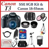 Canon EOS Rebel T3 (1100d) SLR Digital Camera w/ Canon 18-55mm Lens + 3 Extra Lens + Hdmi Cable + 8gb Sdhc Memory Card + Soft Carrying Cases + Tripod & Much More !!