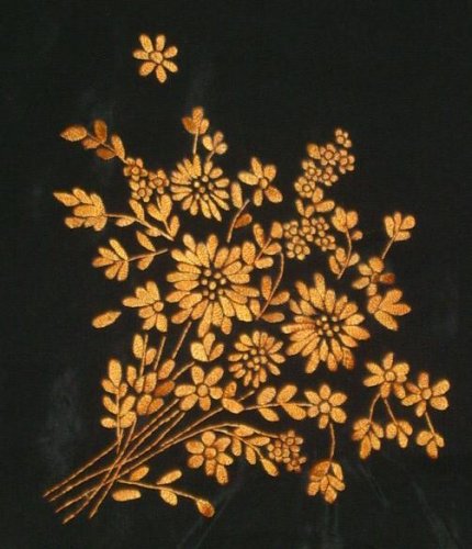 Silk Embroidery Piano Shawl: Black with Orange Floral 63