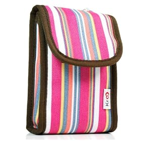 Kroo Canvas Magenta Stripe Slim Camera Pouch Case - Cane Series (12106) - for Canon ... by Kroo