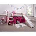Cabin Bed White Mid Sleeper Bunk with Slide Pink Tent 6007